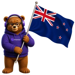 HYEHOST mascot with the New Zealand flag