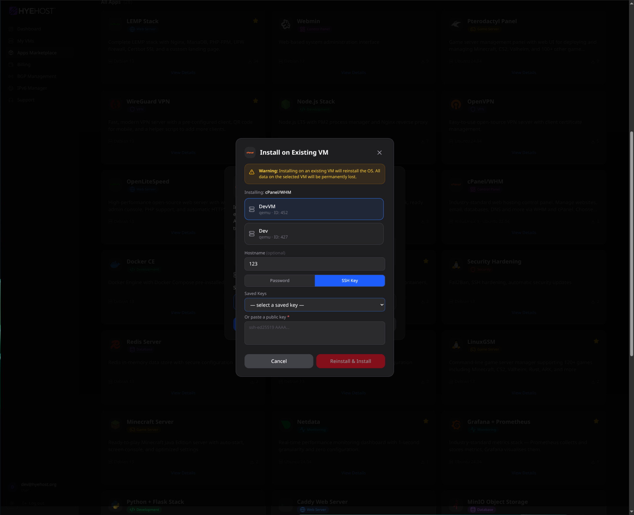 Install app on existing VM