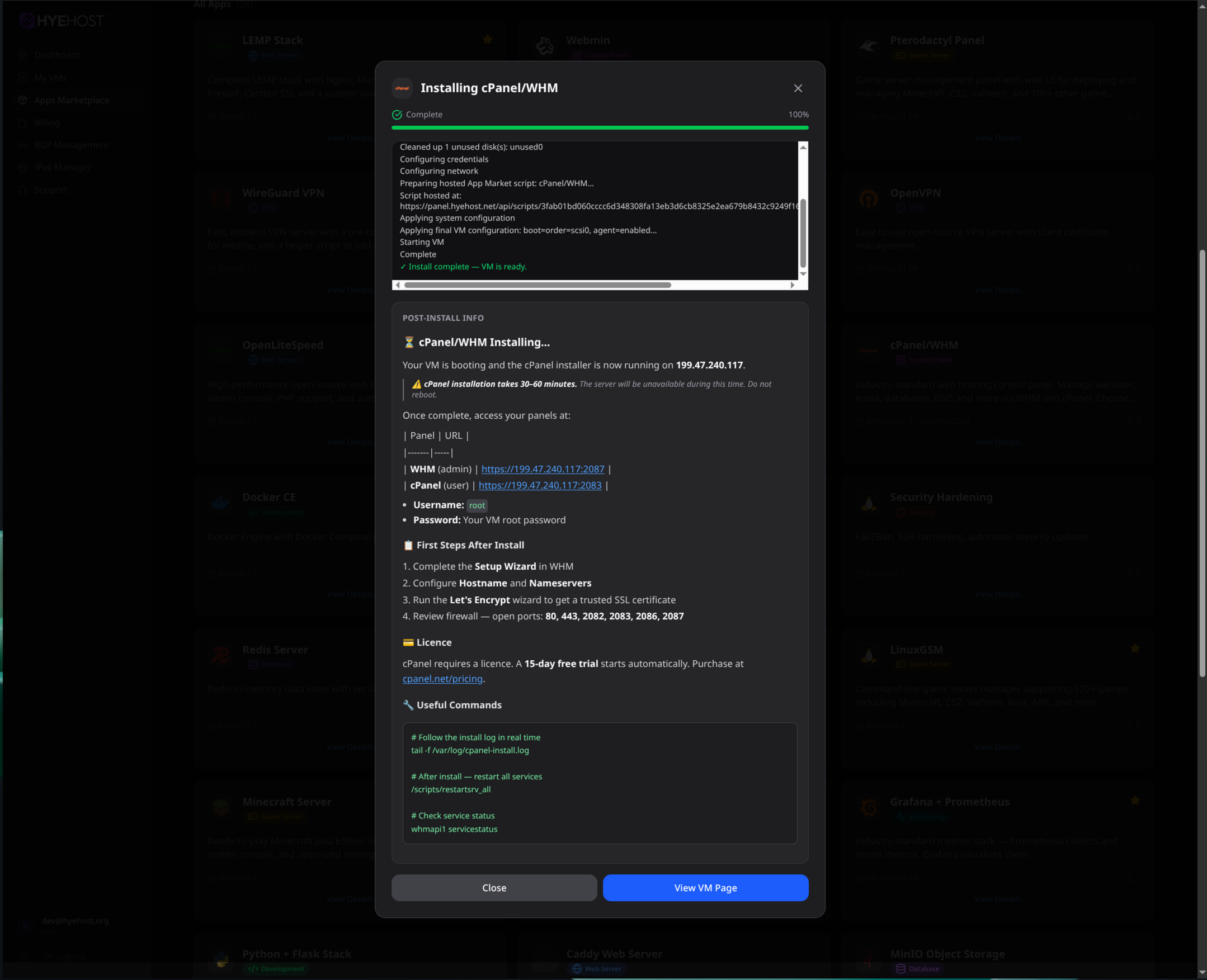 Post install instructions