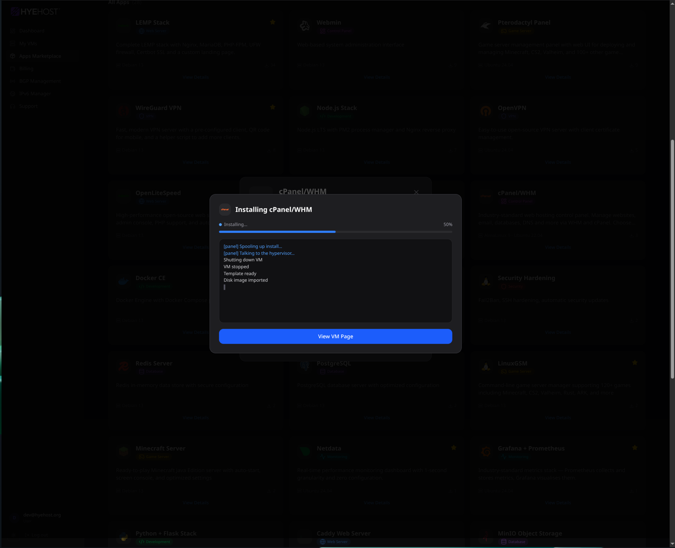 App marketplace install progress