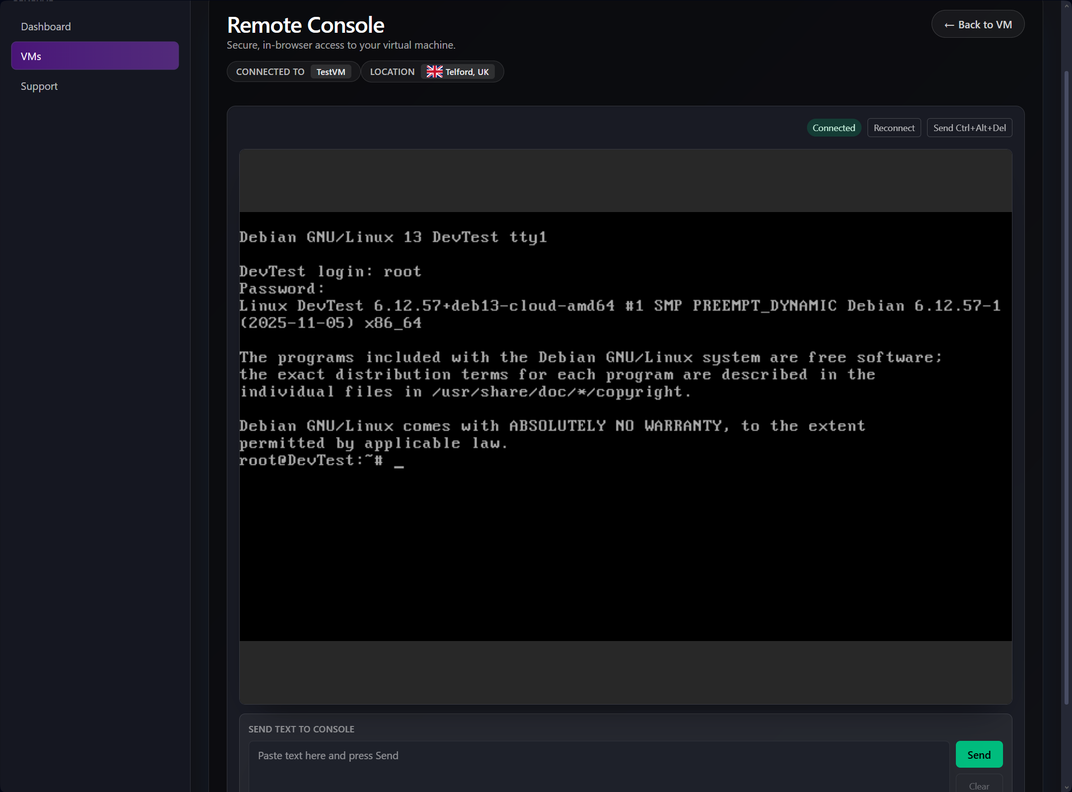 Browser console view