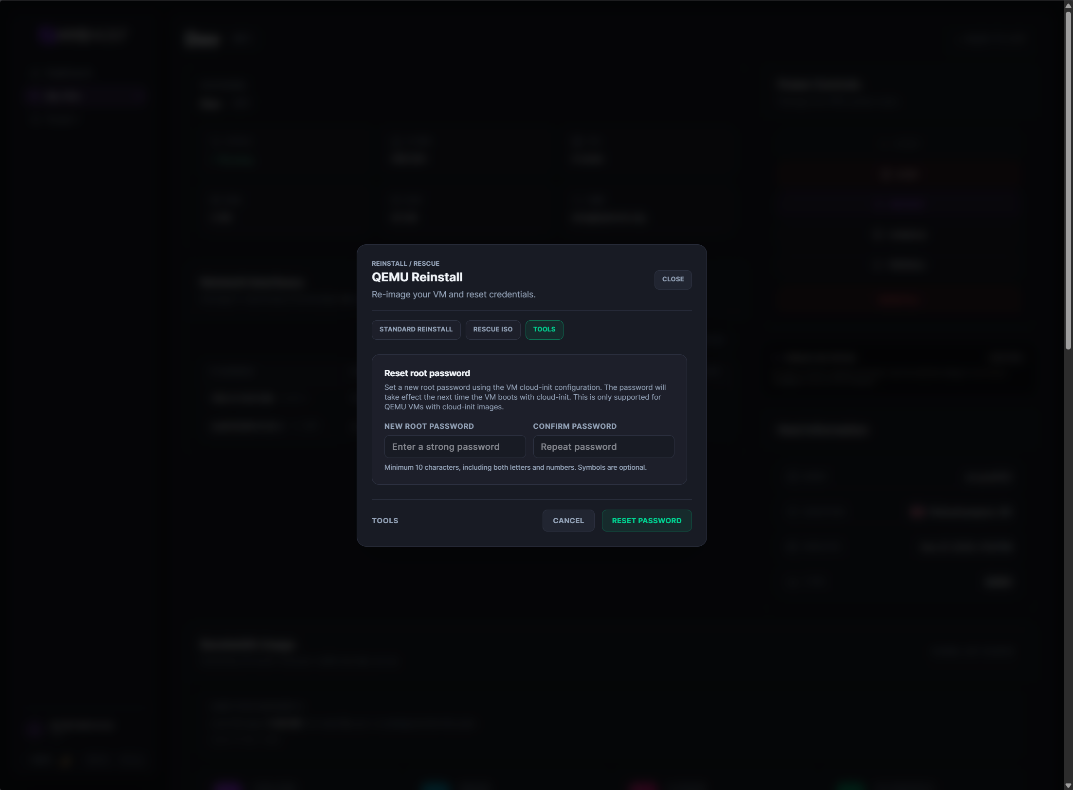 Server reset controls