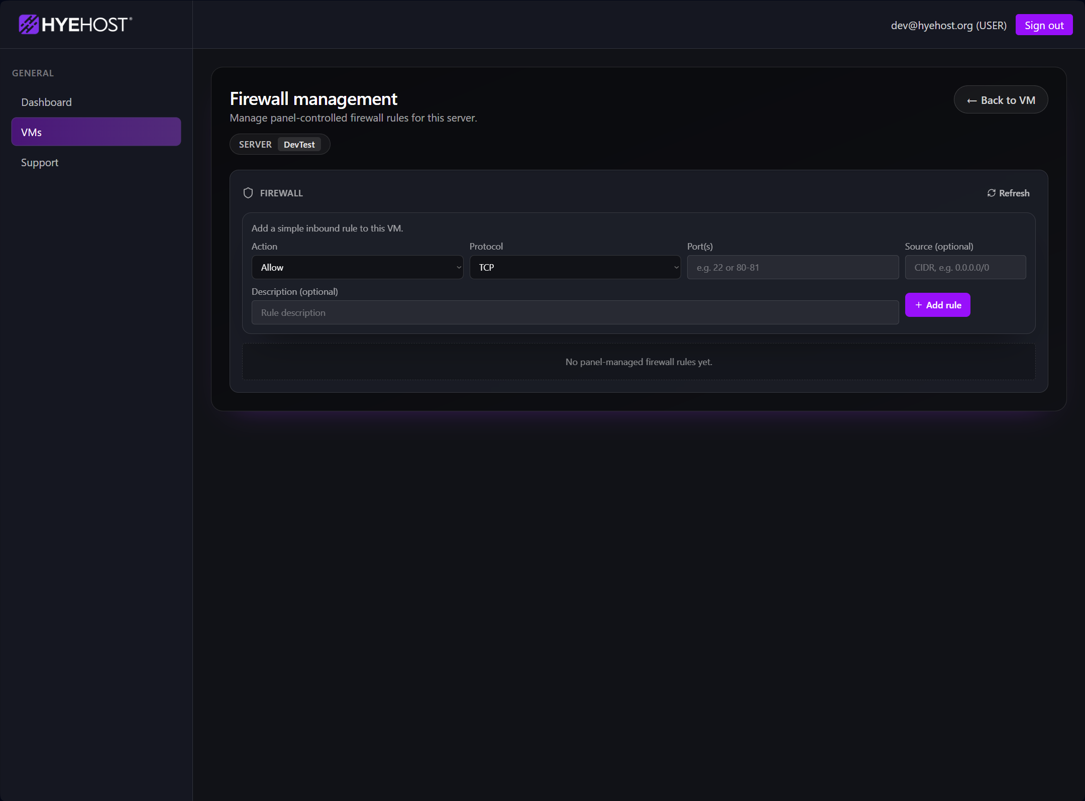 Per-VM firewall configuration