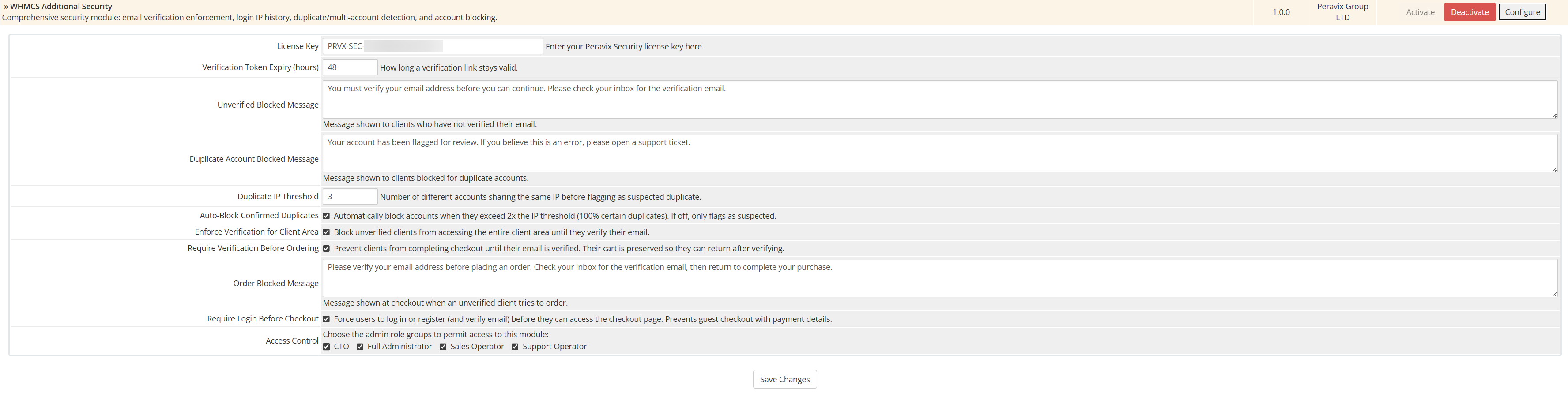 Module configuration settings