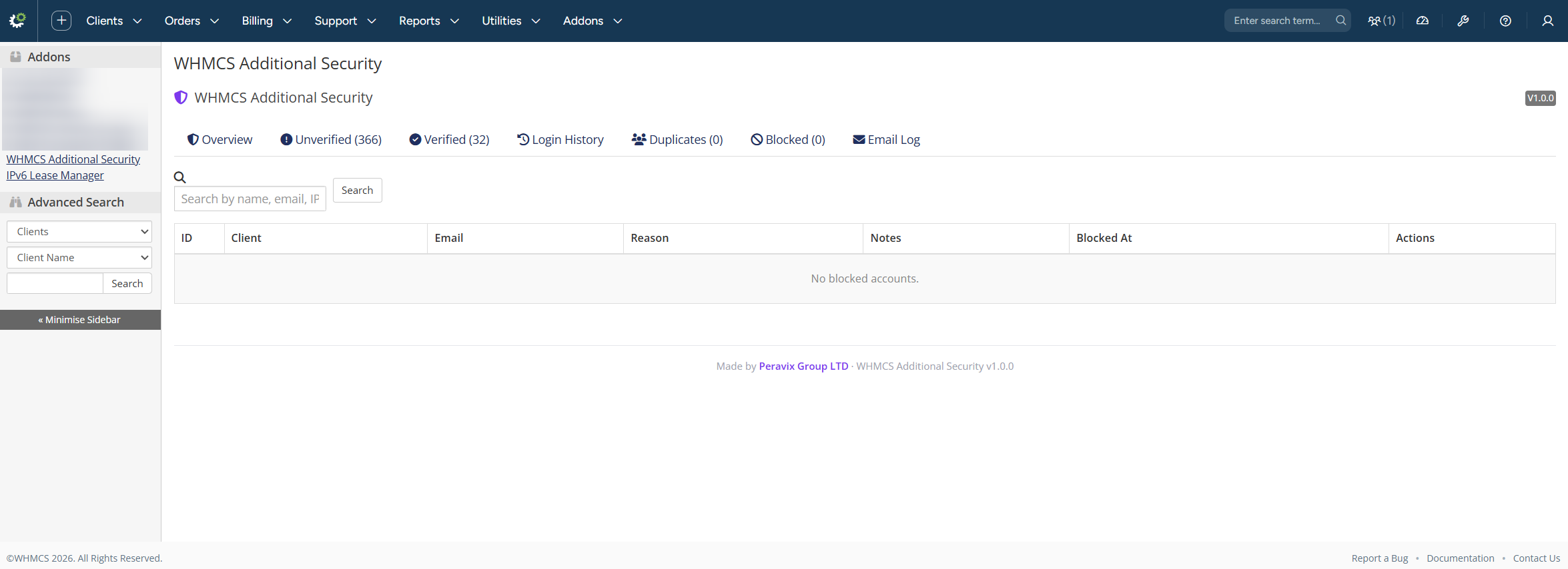 Blocked accounts management