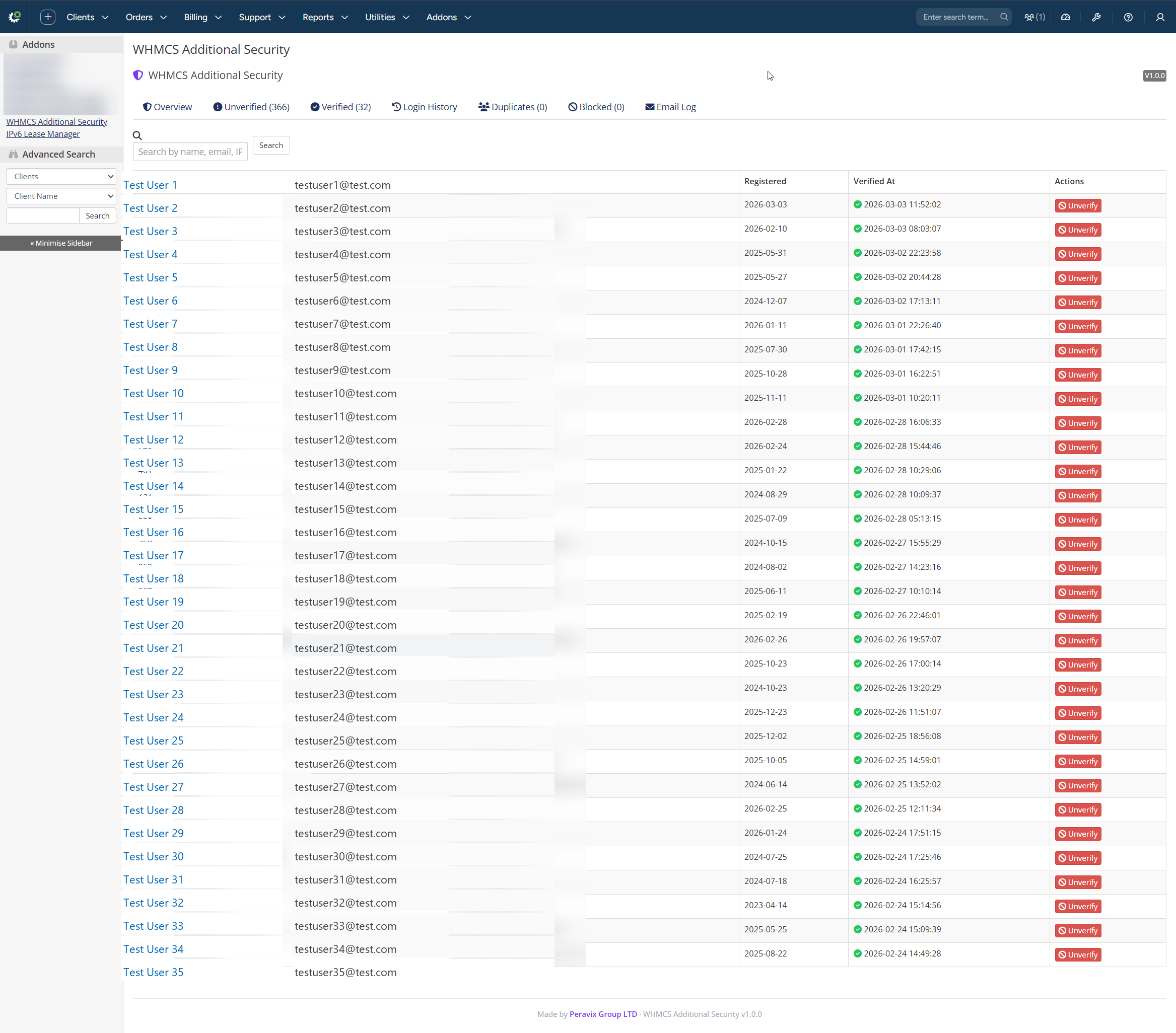 Verified clients list